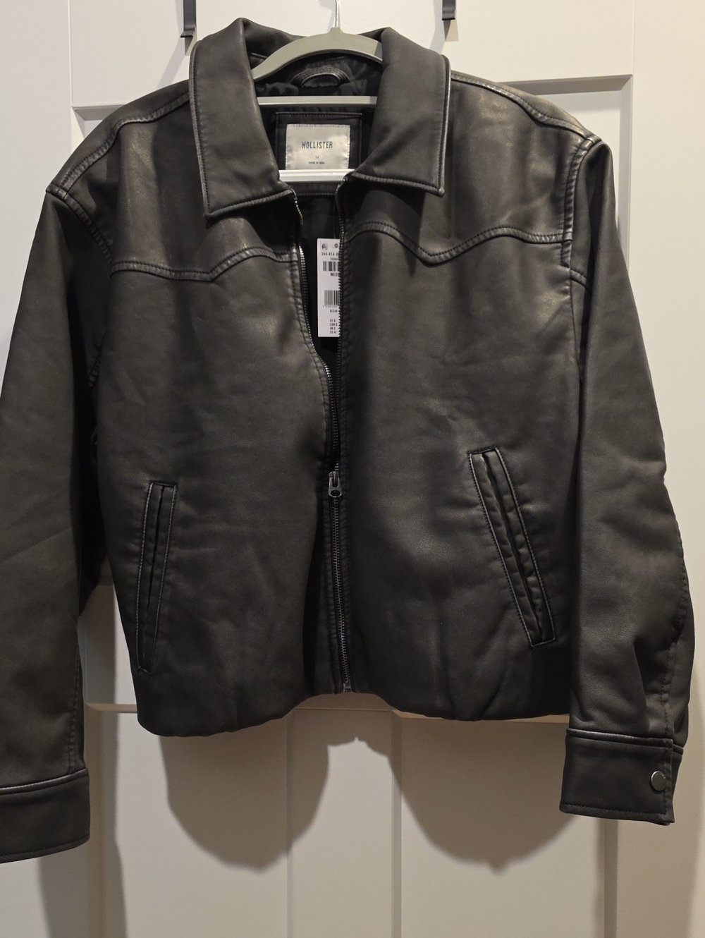 Hollister Black Faux Leather Zip Jacket with Fold-Down Collar